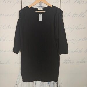 Anthropologie t.la Black Cotton French Terry Pleated Shoulder Mini Dress SP NEW